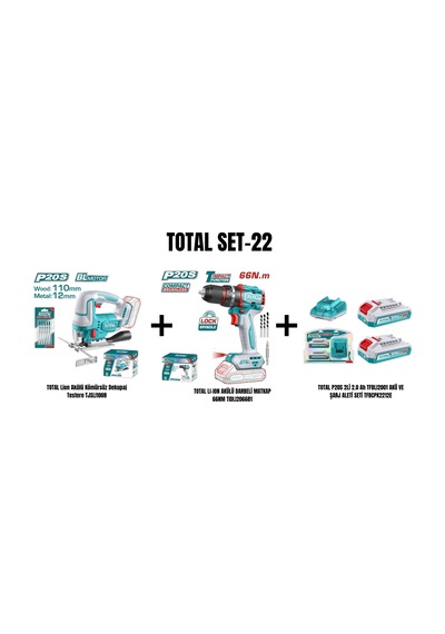 Total Set-22 Total Lion Akülü Kömürsüz Dekupaj Testere+akülü Darbeli Matkap 66nm+2li 2.0 Ah Akü Ve Şarj Aleti Seti