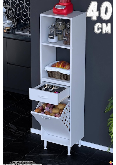 Vela 40 Cm Sepetli Çok Amaçlı Açık 2 Raflı Tek Çekmeceli Mutfak Kiler Banyo Dolabı 40x163x32 Cm Beyaz Vela 40 Cm Sepetli Çok Amaçlı Açık 2 Raflı Tek Çekmeceli Mutfak Kiler Banyo Dolabı 40x163x32 Cm Beyaz