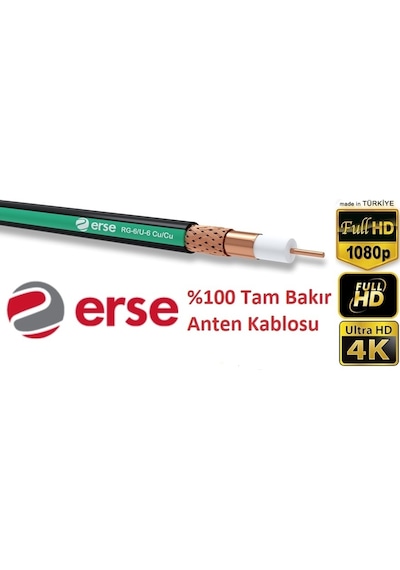 Erse Kablo Rg6-U6 75 Ohm Koaksiyel Kablo %100 Bakır