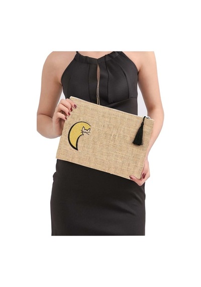Yaratıcı Tasarım Hasır Kadın Portföy & Clutch Çanta Kedi