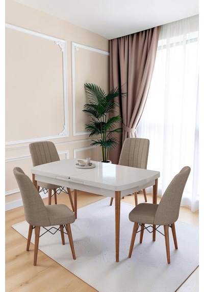 80x170cm Mutfak Masası Takımı 4 Kişilik Açılır Masa Sandalye Takımı -yemek Odası-mdf Beyaz - Cappucino 80x170cm Mutfak Masası Takımı 4 Kişilik Açılır Masa Sandalye Takımı -yemek Odası-mdf Beyaz - Cappucino