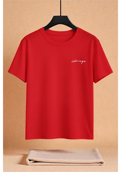 Uyguntarz Unisex Chicago Baskılı Tasarım Tshirt Kırmızı