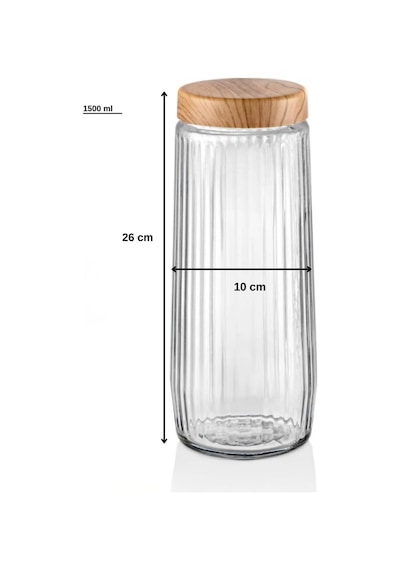 6 Adet 1,5 Litre Mega Boy Bambu Kapak Görünümlü Çizgili Kavanoz Seti 1500 Ml,şeffaf Çok Renkli