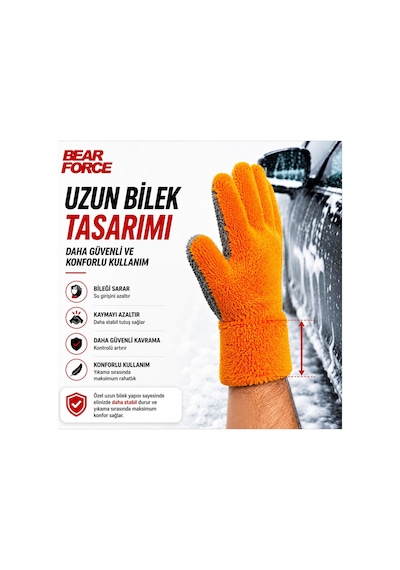 Robeve Bear Force Mikrofiber Polar Araç Yıkama Eldiveni 5 Parmaklı Çift Taraflı Oto Yıkama Eldiveni, Yüksek Su Emici Polar Mikrofiber Temizlik Eldiveni, Çiziksiz Ve Iz Bırakmayan Araç Bakım Eldiveni