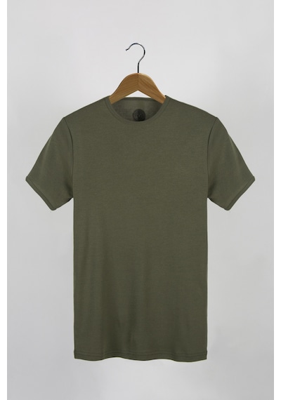 Erkek Haki Bisiklet Yaka Slim Fit Basic T-shirt Haki