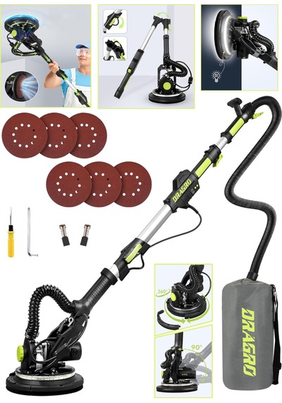 Dragro DRG-l58 Profesyonel Led Işıklı Alçıpan Duvar Zımpara Makinesi Gri - Yeşil