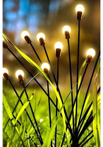 12 Led Işık Buketi Ateş Böceği Modeli Bahçe Solar Lamba Güneş Enerjili 2 Adet 6 Dal