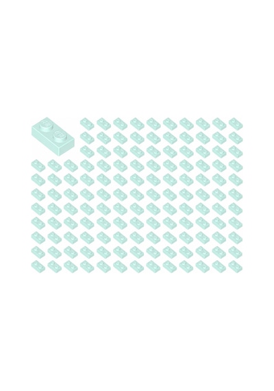 Yedek Parçalar: Plate 1x2: 100 Adet 1x2 Plate Parts Plaka Parçası Su Mavisi - Light Aqua 3023