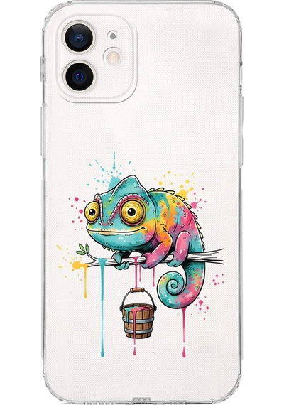 Apple Uyumlu iPhone 12 Mini İle  Splash Bukalemun Tasarımlı Kamera Korumalı Şeffaf Silikon Kılıf 051c