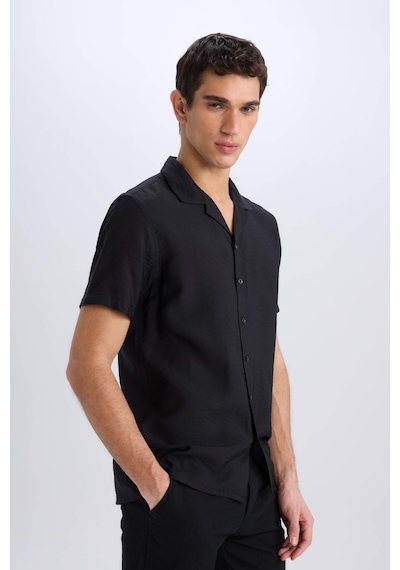 DeFacto Modern Fit Yazlık Polo Yaka Basic Düz Kısa Kollu Gömlek V8406AZ25SMBK27
