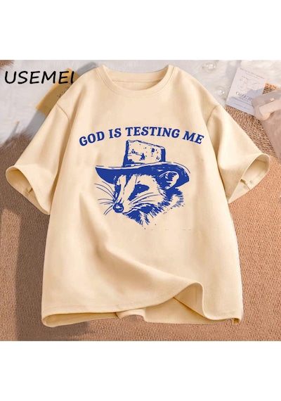 Flood Of Style Tanrı Beni Test Ediyor Ve Ben % Erkek Tişörtü Komik Pamuk İğneleme Giyim Meme Grafik Tee Kısa Haki