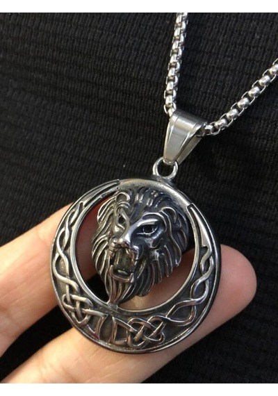 Aslan Lion Gotik Erkek Çelik Kolye Işıklı Kutuda Sevgiliye Eşe Babaya Arkadaşa Kolye Beyaz