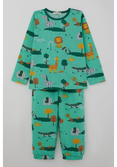 Breeze Erkek Bebek Pijama Takımı Safari Temalı Sevimli Hayvancıklar Desenli 9 Ay-3 Yaş, Yeşil