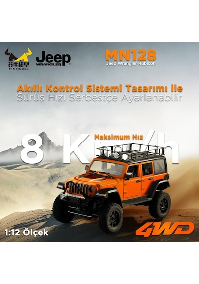 Mn Model Mn128 1/12 Jeep Wrangler Rubicon 4wd Rc Model Crawler Offroad Truck Uzaktan Kumandalı Araba Rtr Turuncu+dahili Işık Seti Mn-128