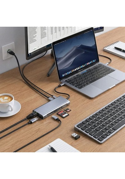 8in1 Type-c Çoklayıcı Hub Hdmı 4k Usb 3.0 Sd Tf Kart Rj45 Ethernet Dönüştürücü Adaptör 4915