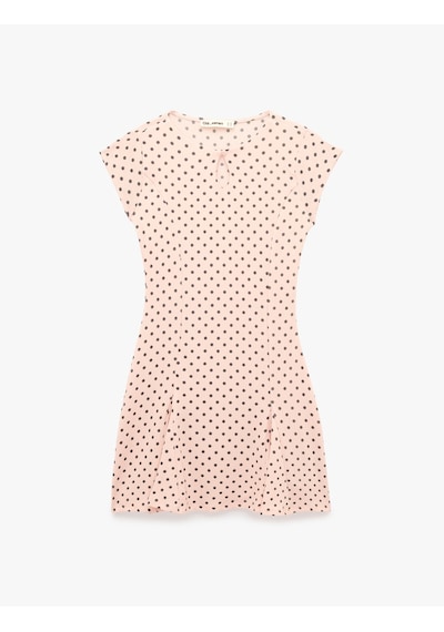 Koton Rahat Kalıp Pencere Detaylı Kısa Kollu Mini Puantiyeli Elbise Pembe Desenli 6sal80190ık