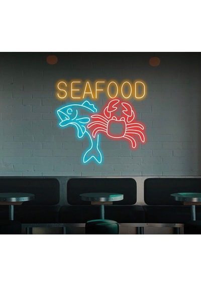 Seafood Yazılı Ve Şekilli Neon Tabela Turuncu