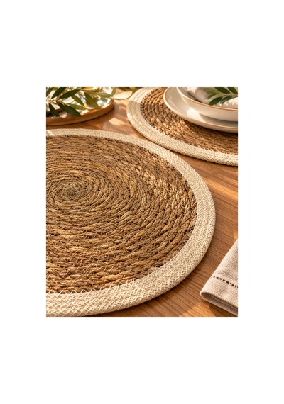 Hasır Amerikan Servis 2'li Set 32 Cm Yuvarlak Supla Doğal Sofra Sunum Bej - 928375789 Bej
