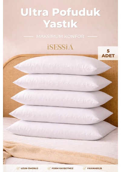 Puffy Yastık 5 Li Set Yumuşak, Dolgun, Silikon Elyaf Dolgulu 50 X 70 Cm. Beyaz