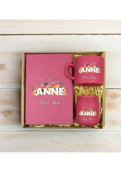 Bk Gift Kişiye Özel İsimli Dtf Anne Temalı Leylak Defter & Kahve Fincanı & Mum Hediye Seti-2, Anneye Hediye, Anneler Günü Hediyesi Kobitmeyencom30778