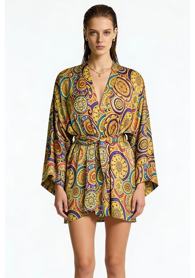 Fumee Vionne Kısa Saten Sabahlık / Kimono Çok Renkli