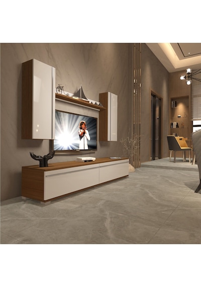 Decoraktiv Eko 7 Mdf Std Tv Ünitesi Tv Sehpası - Ceviz Beyaz Ahşap - Beyaz