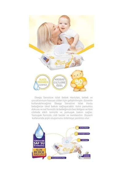 Sleepy Sensitive Islak Mendil 90'lı X 12 Adet Tekli