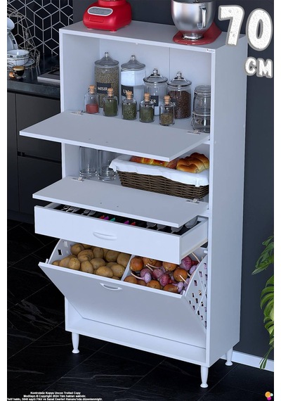 Defne 70 Cm Çok Amaçlı Mutfak Bakliyat Kiler Banyo Dolabı Kahve Köşesi Sepetli Dolap 70x163x32 Cm Beyaz Defne 70 Cm Çok Amaçlı Mutfak Bakliyat Kiler Banyo Dolabı Kahve Köşesi Sepetli Dolap 70x163x32 Cm Beyaz