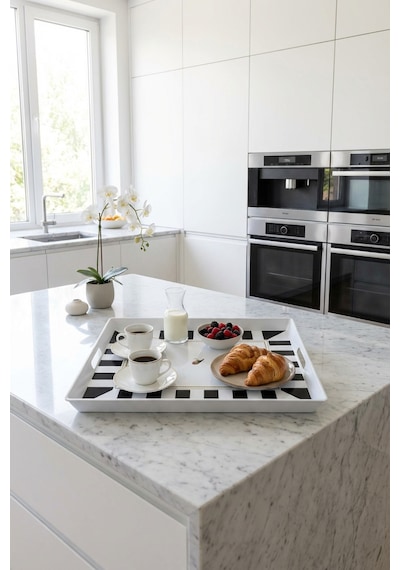 Makri Home Çizgili Desenli Servis Tepsisi 38x28x3,5 Cm, Siyah-beyaz Siyah