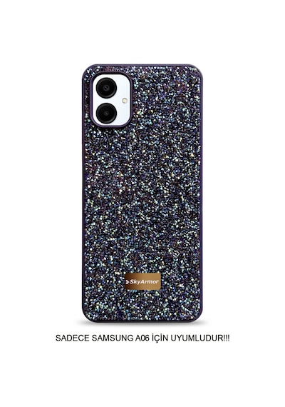 Samsung A06 Uyumlu Kadife İç Yüzey Tasarımlı Taşlı Işıltılı Parlak Pırlanta Kılıf Dia Plus Mor