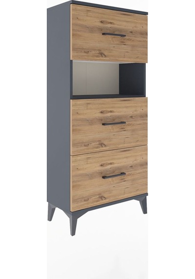 Arges Dolap Tek Raflı 3 Çekmeceli 60x30x134 Antrasit-çam Antrasit