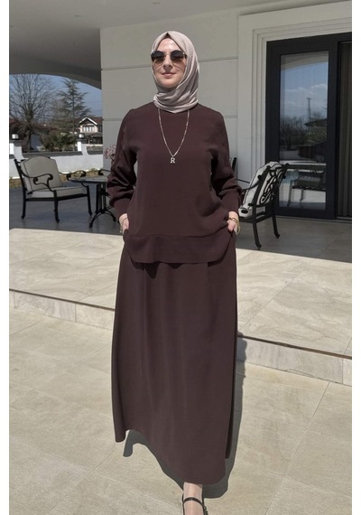 Rabia Şamlı İpek Modal Takım Kahve Çok Renkli