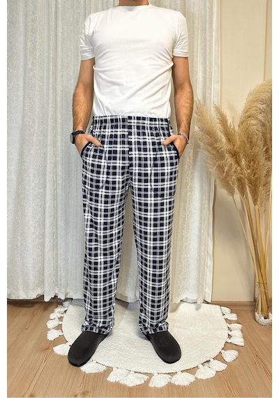 Erkek Desenli Cepli Lastikli Bel Pijama Altı Beyaz