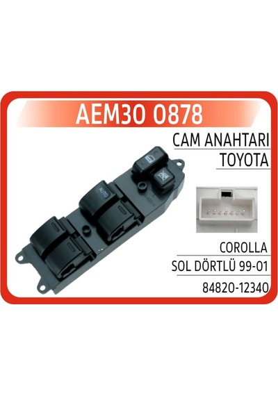 Aem Cam Anahtarı Toyota Corolla Sol Dörtlü 99-01 Aem30 0878 8482012340