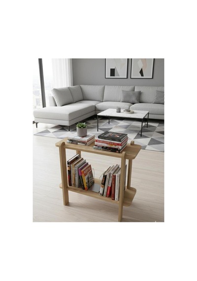 Seh101 Modern Yan Sehpa, Çiçek Standı, Kitap Standı, 2 Katlı, S.meşe Safir Meşe - 836619277 Safir Meşe