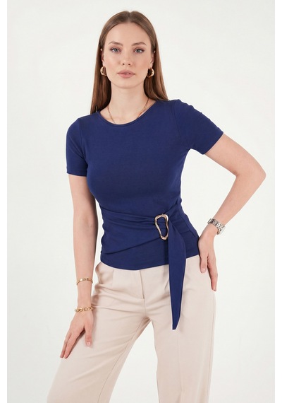 Lela Toka Detaylı Fitted Fit Kayık Yaka Bluz Bayan Bluz 5862707 Lacivert