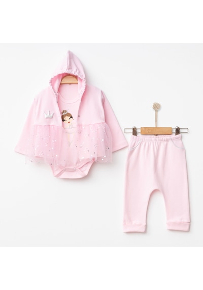 Nayinom Baby Nayinom Kız Bebek Tül Detaylı Pembe Takım %100 Pamuk