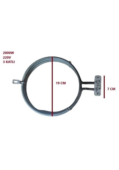 Fırın Rezistans Turbo 2000w 220v Çap:19cm 3katlı R2045