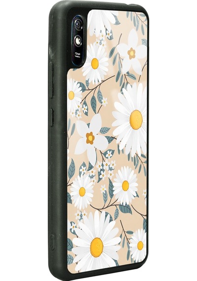 Xiaomi Redmi 9a Uyumlu Büyük Papatya Tasarımlı Glossy Telefon Kılıfı Siyah