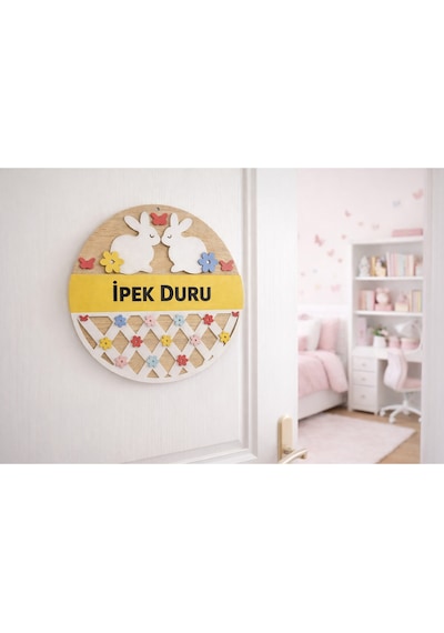 Genç Odası Kapı Süsü Kişiye Özel Tavşan Temalı No128