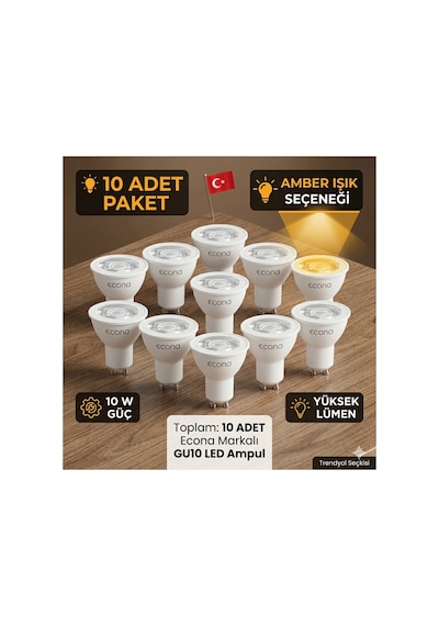 10w Gu10 Spot Ampul Gu10 Amber Renk 10 Adet