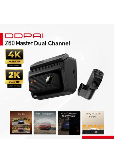 Z60 Master 4k+2k Çift Kanallı Araç Kamerası Ön-arka Starvıs 2 Gps Wi-fi 6 Hdr Gece Görüşü Park Modu