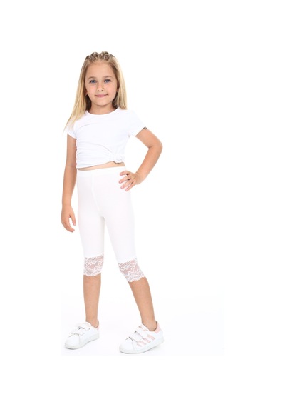 Toontoy Kids Toontoy Kız Çocuk Paça Dantel Detaylı Kapri Ekru
