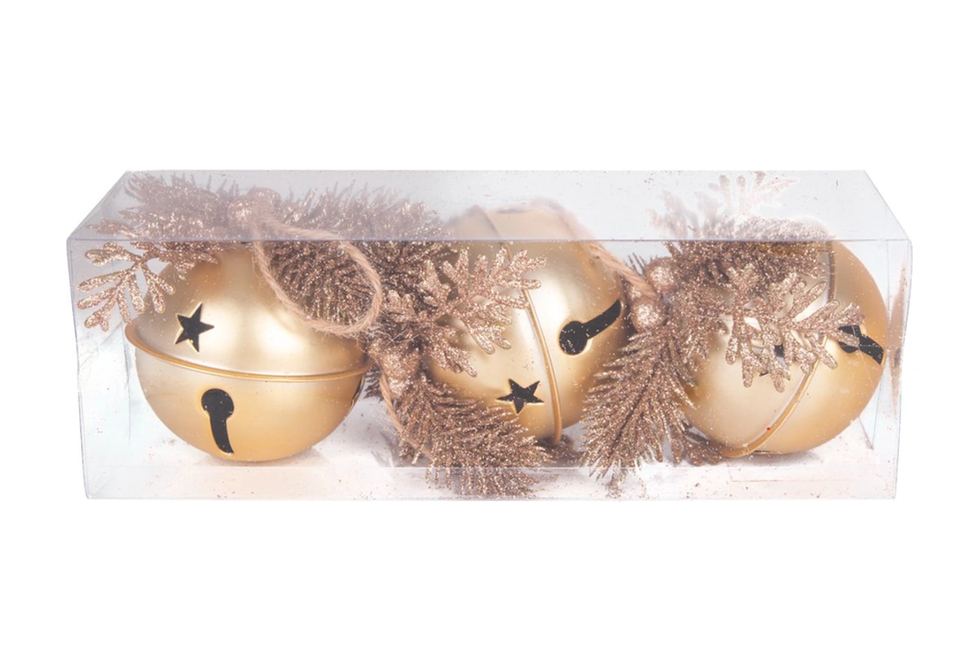 Yılbaşı Ağaç Süsü Çıngıraklı Yılbaşı Topu 3lü Set Simli Berry Süslü Gold 8cm