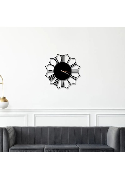 Metal Duvar Saati Çiçek Görünümlü Dekoratif Saat Siyah-46 X 46