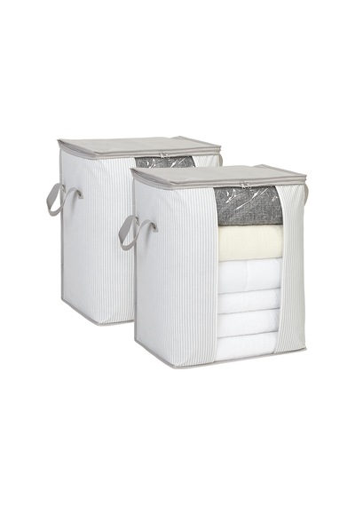 Ocean Home Textile 2'li Pvc Pencereli Stuff &  Things Gri Çizgili Hurç Set