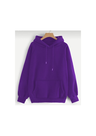 Blackjack Giyim Unisex Düz Mor Kapüşonlu Sweatshirt Mor1