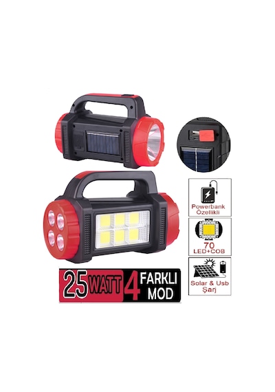 Güneş Enerjili Işıldak Solar Şarjlı 25w Aydınlatma Cihazı 4 Mod K
