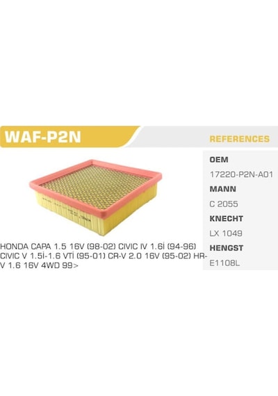 WINKEL WAF-P2N Hava Filtresi Civic 96-00 Civic 88-91 Cr-V 97-01 Hr-V 99-06 1.6