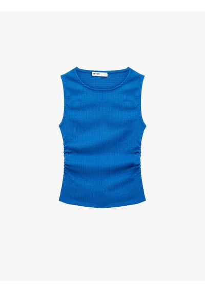 Koton Bürümcük Kumaş Dokulu Slim Fit Kolsuz Bisiklet Yaka Atlet Mavi 6sak70027uk